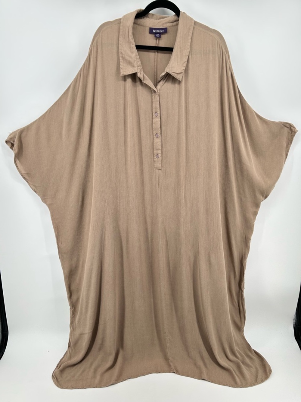 Roaman's oversized 3/3 button-front kaftan dress beige color NWOT Women Sz 28W